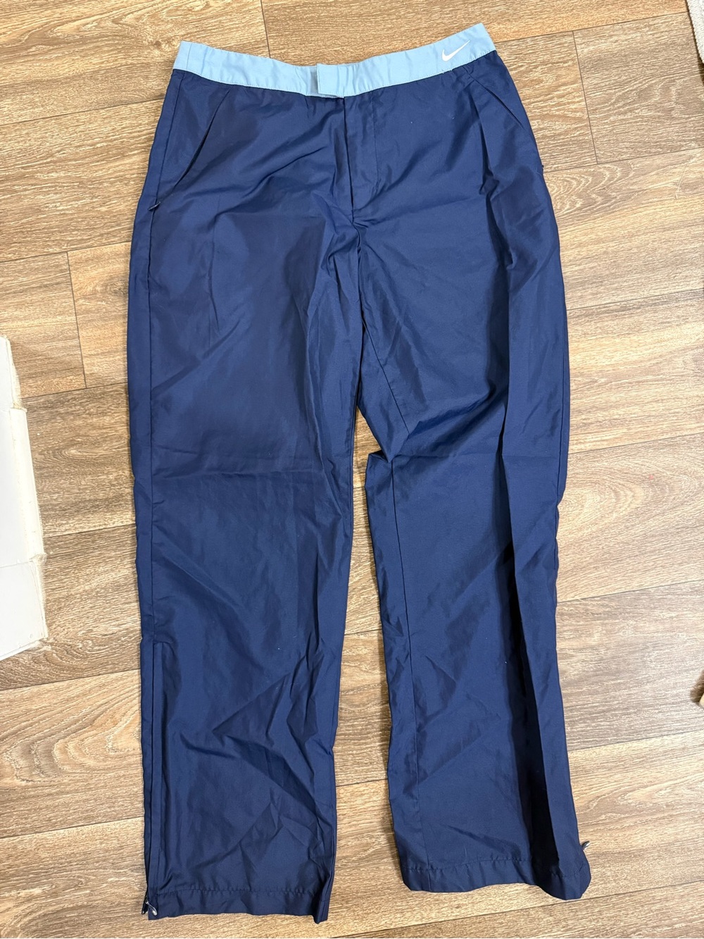 Nike Women's Navy Track Pants with Light Blue Waistband